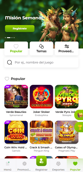 Selección de Juegos y Proveedores en Verde Casino