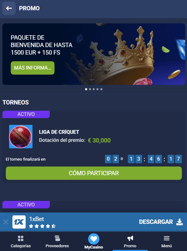 Bono de bienvenida y promociones en 1xBet Casino