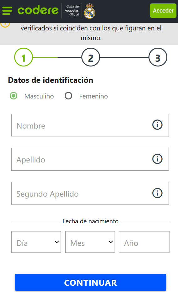 Registro Cómo crear tu cuenta en Codere