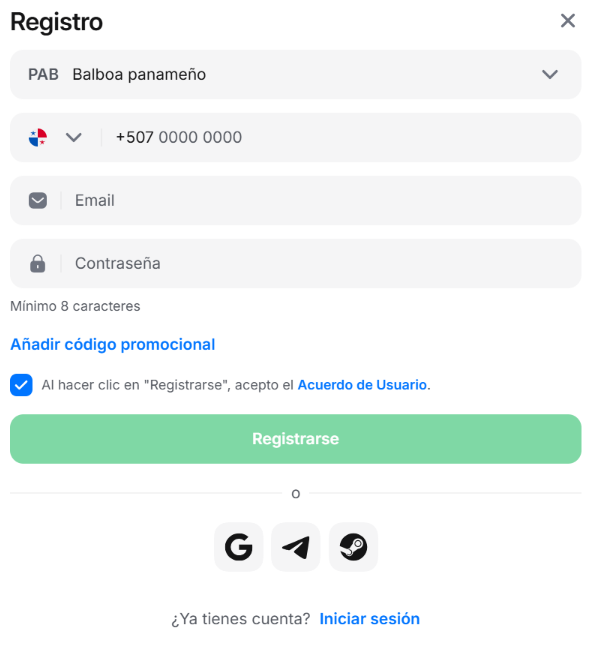 Registro en 1win desde Panamá paso a paso