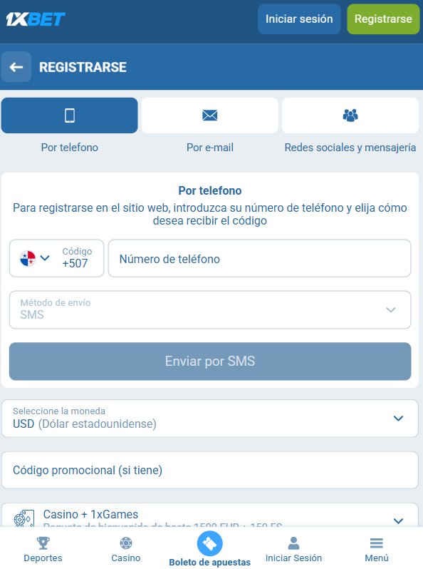 Registro en 1xBet Panamá cómo crear una cuenta